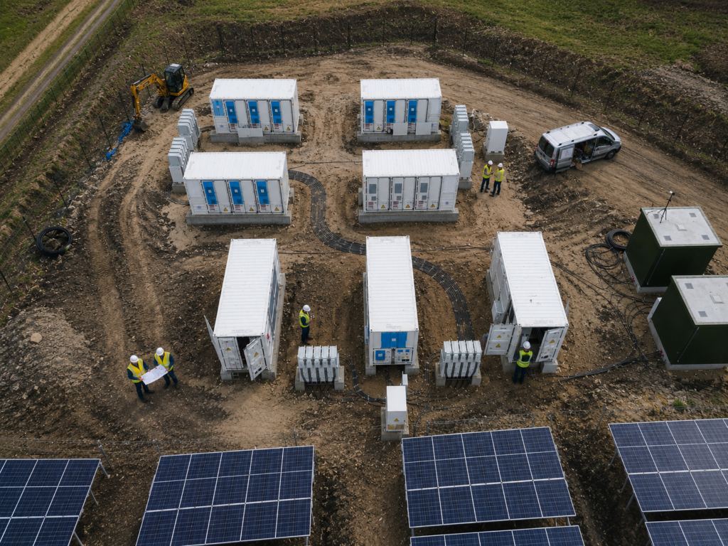 construction site with utilities and solar panels